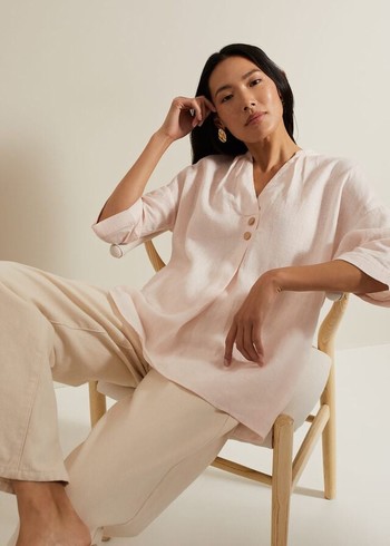 Phase Eight Posie Button Front Linen Shirts Pink Canada | NRLJUM-028